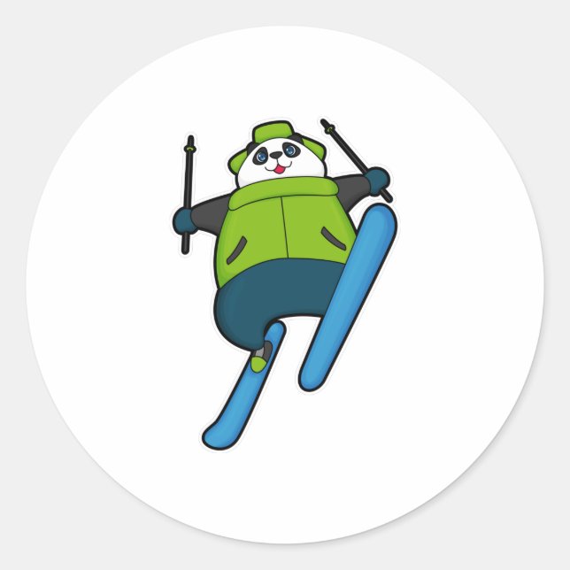 Adesivo Panda como saltador de Esqui com Esqui (Frente)