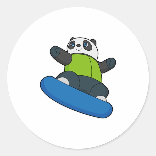 Adesivo Panda como Snowboarder com Snowboard (Frente)