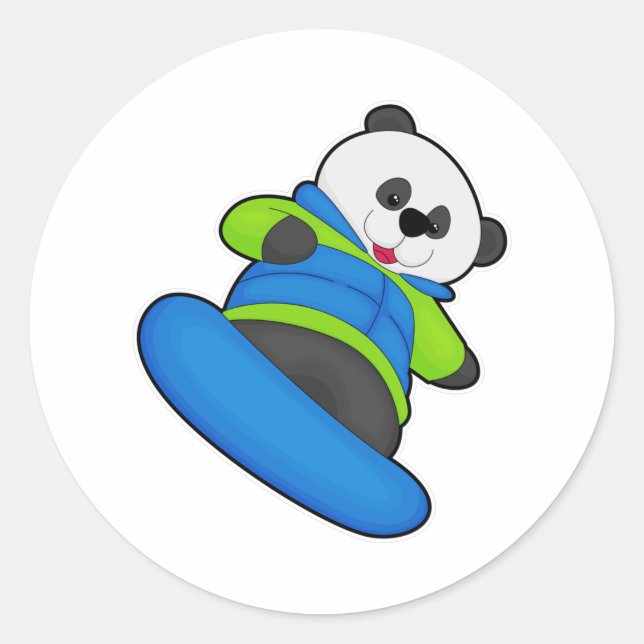 Adesivo Panda como Snowboarder com Snowboard (Frente)