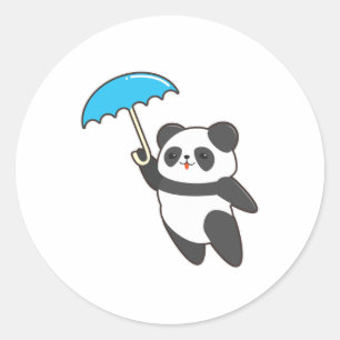 Adesivo Panda em Chuva com Guarda-chuvas