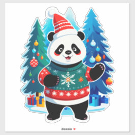 Adesivo Panda Fofinho de Chapéu de Papai Noel e Suéter de 