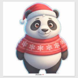 Adesivo Panda Fofo de Chapéu de Papai Noel e Suéter de Nat