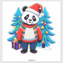 Panda Fofo de Chapéu de Papai Noel e Suéter de Nat