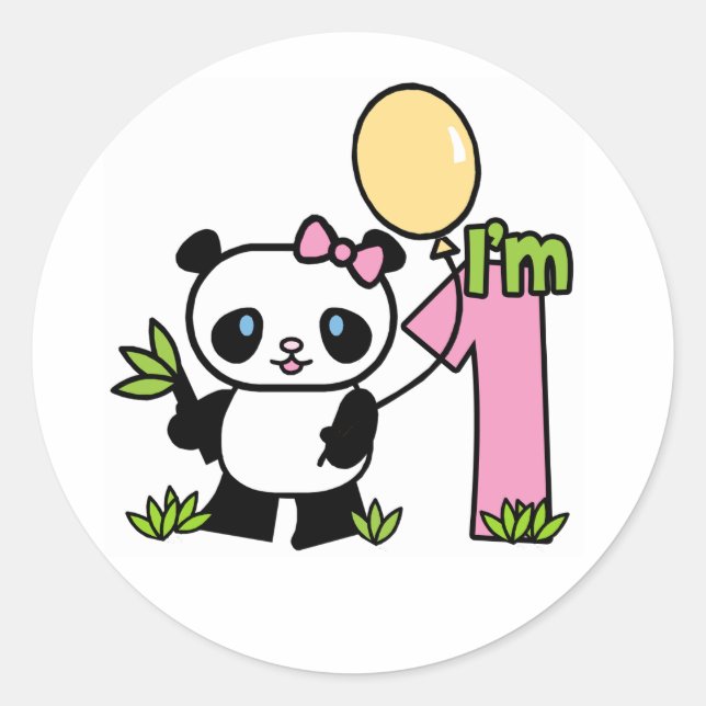 Adesivo Panda Girl First Birthday ClassRound Sticker (Frente)
