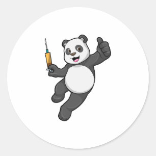 Adesivo Panda na Vacinação com Seringa
