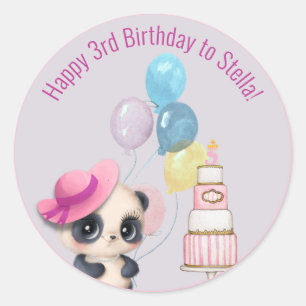 Adesivo Panda no Chapéu Rosa   aniversário de 3 anos de be