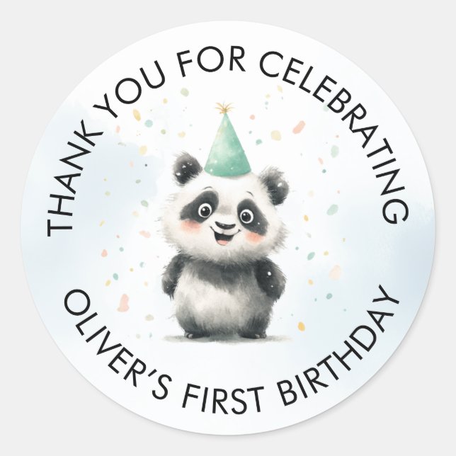 Adesivo Panda Primeiro Aniversário Obrigado Sticker (Frente)