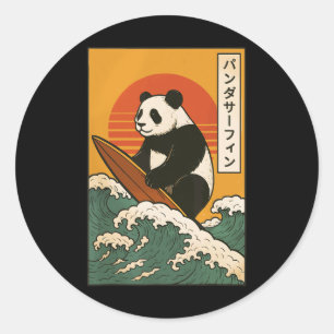 Adesivo Panda Surfando Onda Japonesa Grande Onda _7