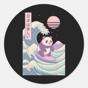 Adesivo Panda Surfando Onda Japonesa Japão