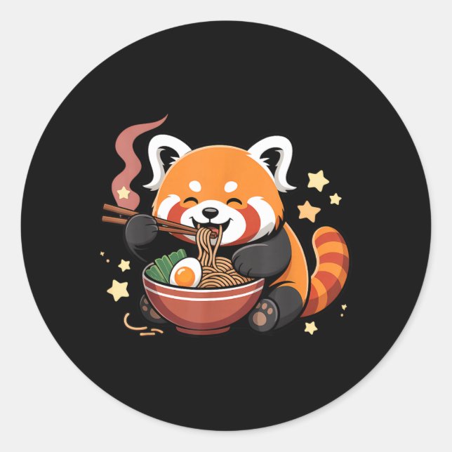 Adesivo Panda Vermelho Comendo Macarrão Ramen (Frente)
