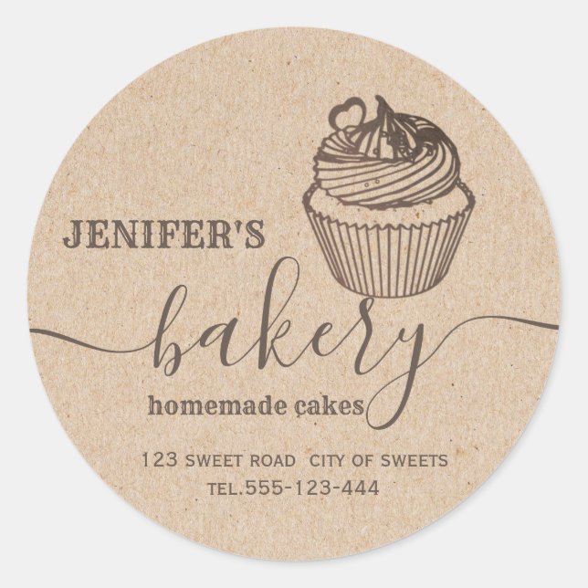 Adesivo Panificação Kraft cupcakes caseiros e doces clássi (Frente)