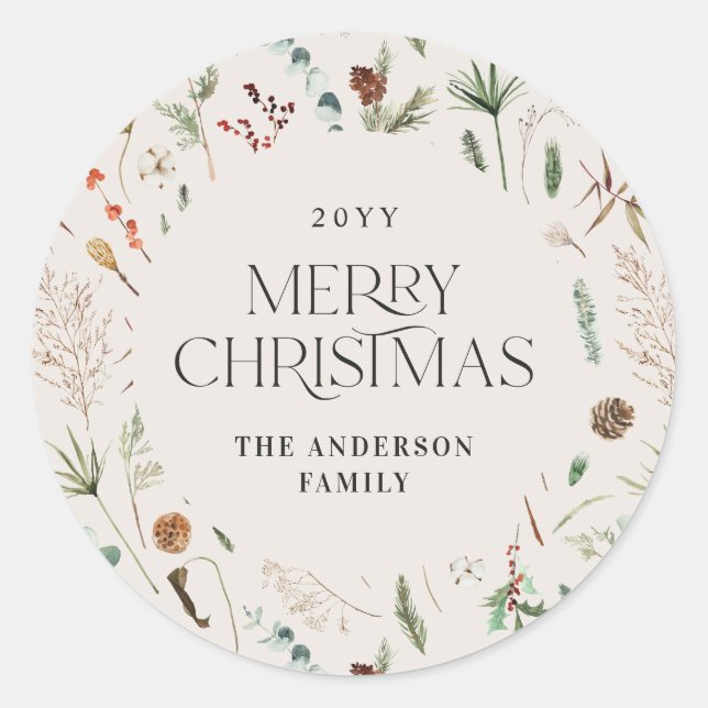 Adesivo Pano-água de Natal, botânico floral natural (Frente)