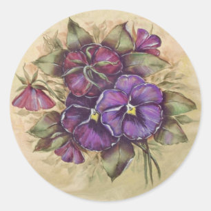 Adesivo Pansies roxos pintados mão