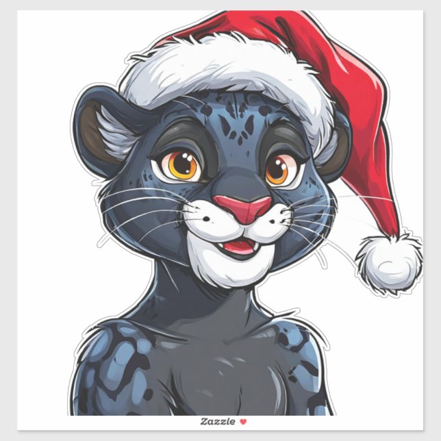 Adesivo Pantera Negra Usando Chapéu de Natal (Folha)