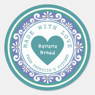 Adesivo Pão de Banana Caseiro Feito Com Amor Teal