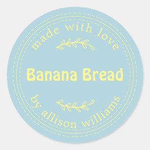 Adesivo Pão de Banana Caseiro Rústico Azul Amarelo