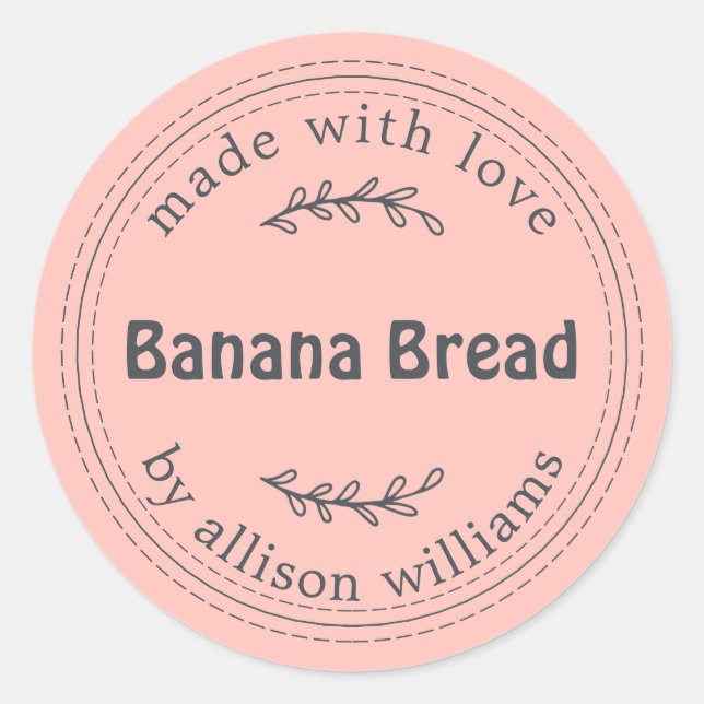 Adesivo Pão de Banana Caseiro Rústico Rosa (Frente)