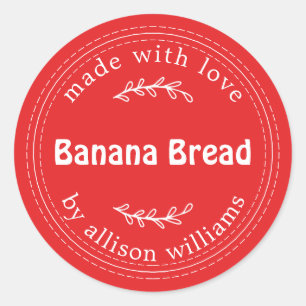 Adesivo Pão de Banana Caseiro Rústico Vermelho Brilhante