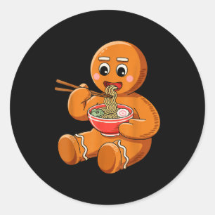 Adesivo Pão de gengibre comendo Ramen Natal engraçado japo