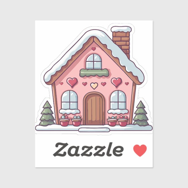 Adesivo Pão de Gengibre Rosa com Corações (Folha)