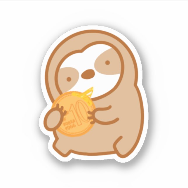 Adesivo Pão de Moeda de Rua Coreano Fofo Sloth (Frente)
