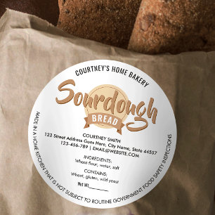 Adesivo Pão Sourdough Bege Moderno Rótulo de Lei Cottage