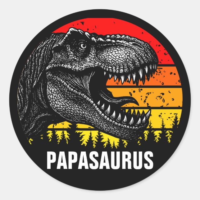 Adesivo Papa Saurus Trex Retro Vintage Sunset (Frente)