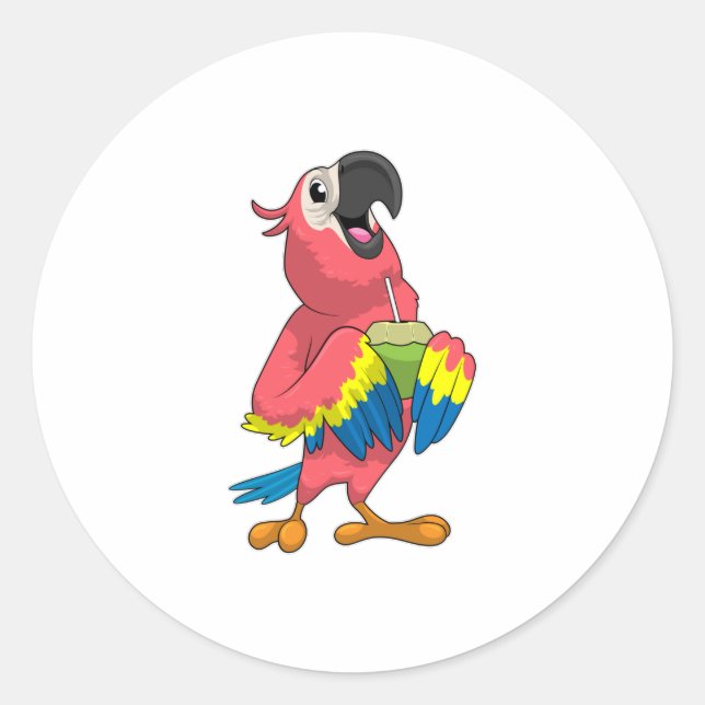 Adesivo Papagaio e coco com palha de Bebendo (Frente)