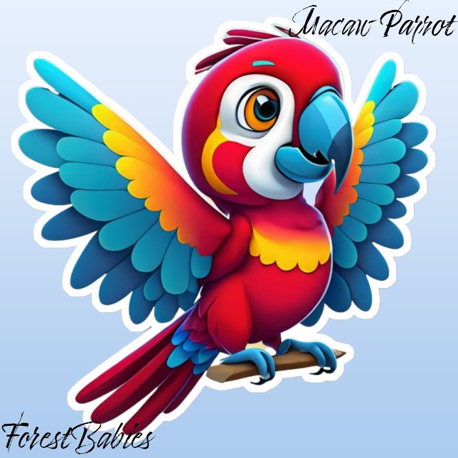 Adesivo Papagaio-Tropical Cinto-Papagaio-Pássaro 🦜 Gráfic (Macaw Parrot ForestBabies Sticker)