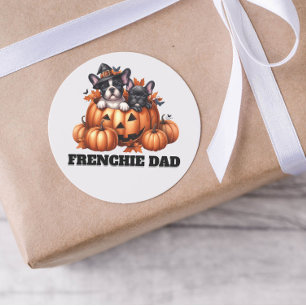 Adesivo Papai Bulldog Francês no Halloween com Abóboras