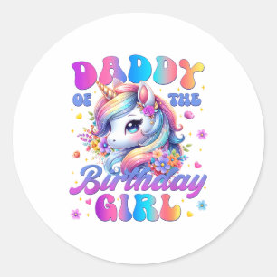Adesivo Papai da Menina do Aniversário Unicórnio Flor Famí