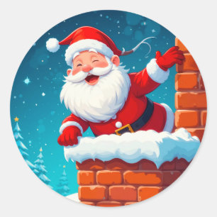 Adesivo Papai Noel Acenando Alegremente na Chaminé
