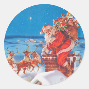 Adesivo Papai Noel acima no telhado com sua rena