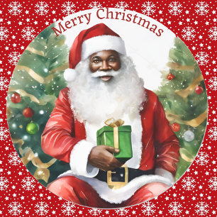 Adesivo Papai Noel Afro-Americano Natal Aquarela