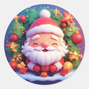 Adesivo Papai Noel Alegre Rodeado por Natal Festivo