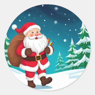 Adesivo Papai Noel andando alegremente em um inverno nevad