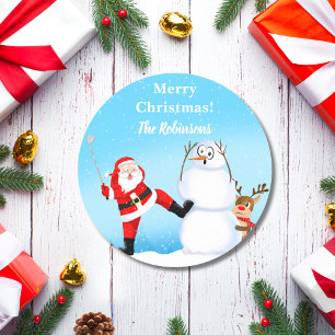 Adesivo Papai Noel Caprichoso Jogando Golfe, Boneco de Nev