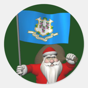 Adesivo Papai Noel com a bandeira de Connecticut