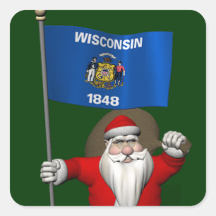 Adesivo Papai Noel com a bandeira de Wisconsin