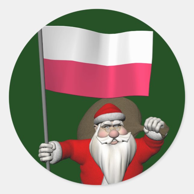 Adesivo Papai Noel Com Bandeira De Polônia (Frente)