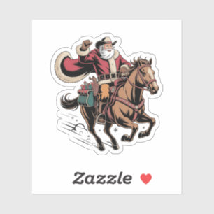 Adesivo Papai Noel Cowboy Montado a Cavalo Natal