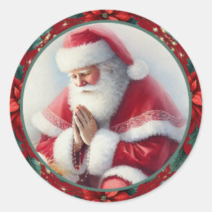 Adesivo Papai Noel de Natal Católico com Rosário Poinsetti