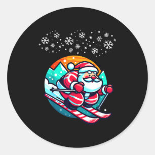 Adesivo Papai Noel de Natal esquia na encosta cabana de es