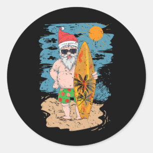 Adesivo Papai Noel de Surfe na Praia Verão Engraçado Havaí