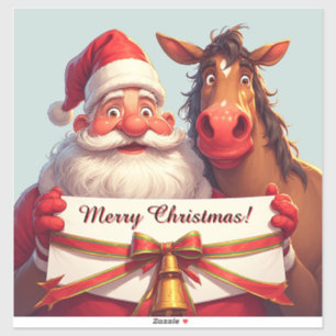Adesivo Papai Noel e Cavalo Compartilhando Alegria Natalin