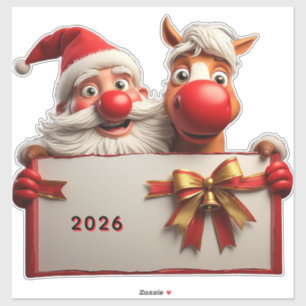 Adesivo Papai Noel e Cavalo Compartilhando Alegria Natalin