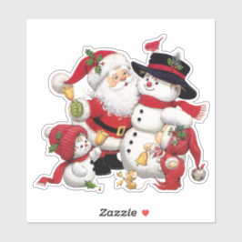 Adesivo Papai Noel e Elfo com Boneco de Neve em Vinil Cort