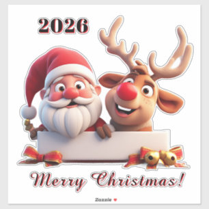 Adesivo Papai Noel e Rena de Desenho Animado Festivo