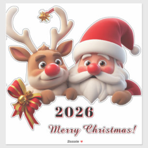 Adesivo Papai Noel e Rena de Desenho Animado Festivo