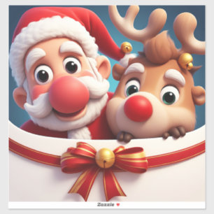 Adesivo Papai Noel e Rena de Desenho Animado Festivo
